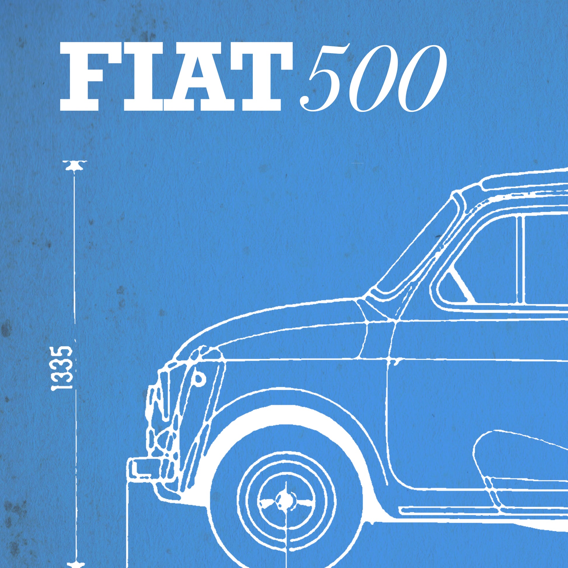 Fiat 500 Classic Vintage Blueprint Poster wall Art close 1