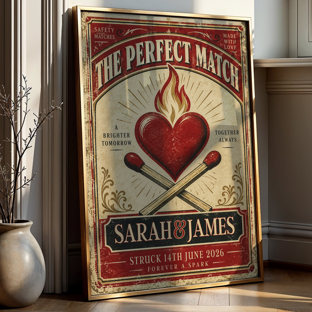 Personalised Perfect Match Wedding Print – Vintage Matchbox Couple Wall Art