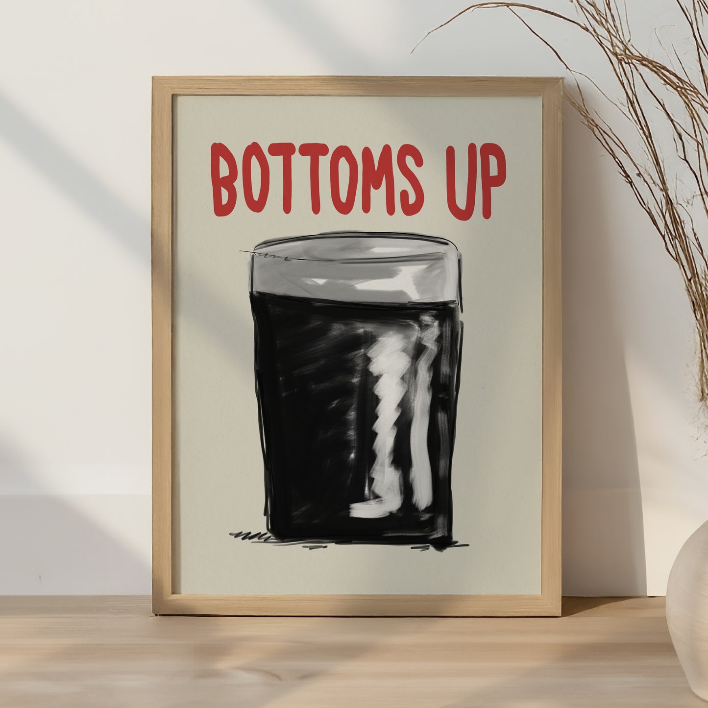 Bottoms Up Print Funny Bar Wall Art Drinking Poster Minimalist Alcohol Art Pub Decor Cocktail Gift Kitchen Wall A4 A3 A2 A1