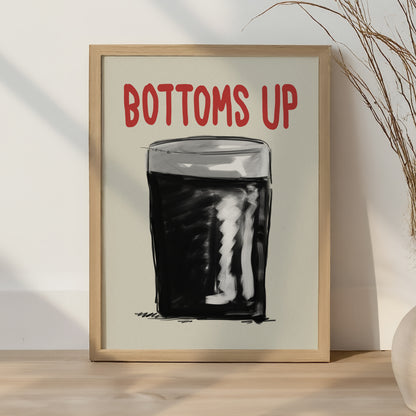 Bottoms Up Print Funny Bar Wall Art Drinking Poster Minimalist Alcohol Art Pub Decor Cocktail Gift Kitchen Wall A4 A3 A2 A1