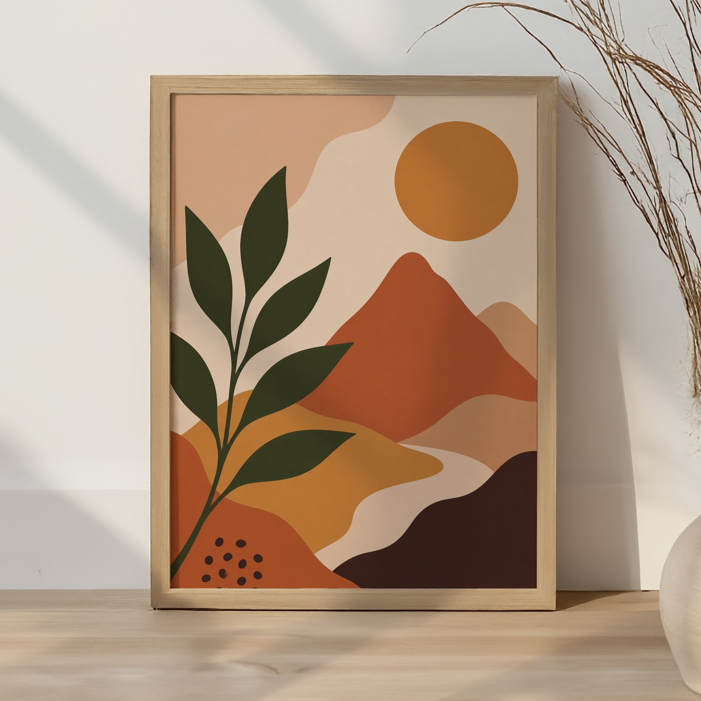 Abstract Landscape Print Mid Century Modern Wall Art Minimalist Desert Poster Boho Neutral Decor Mountain Sun Art A4 A3 A2 A1 Unframed