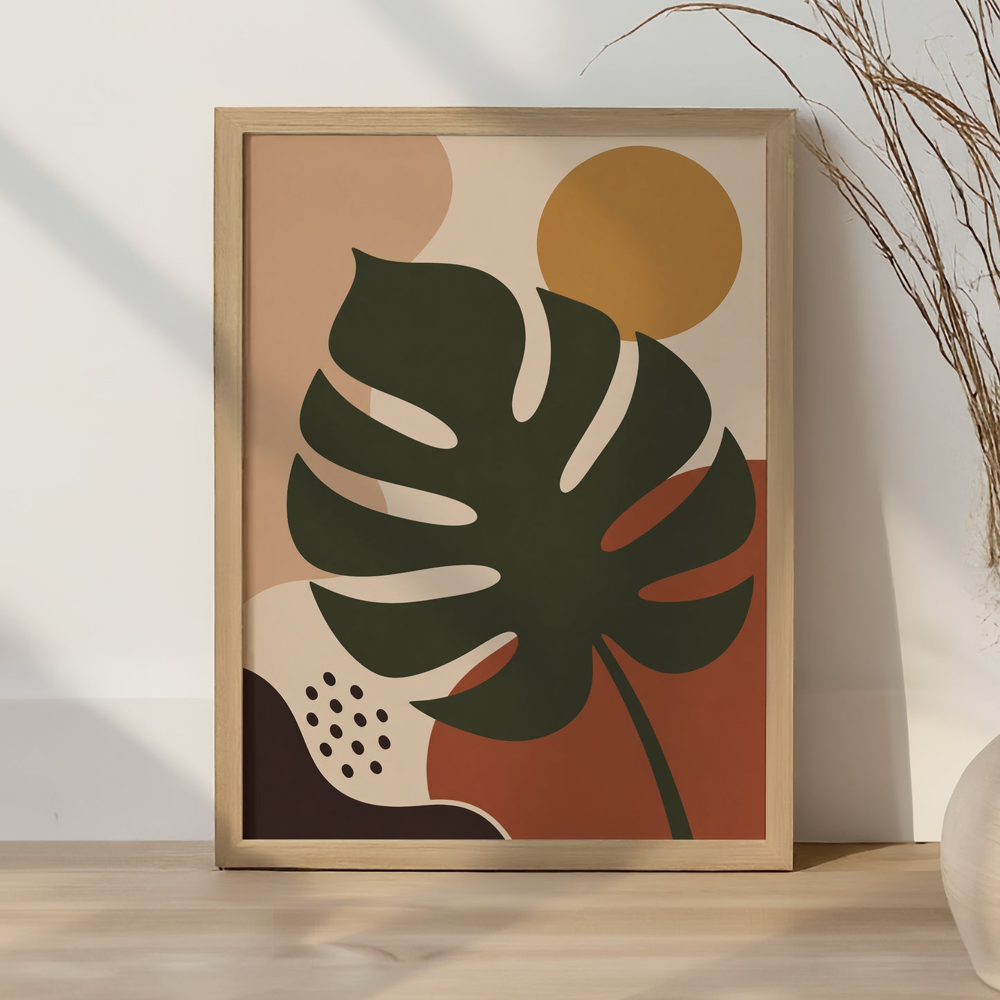 Monstera Leaf Print Mid Century Modern Wall Art Abstract Botanical Poster Boho Neutral Decor Minimalist Art A4 A3 A2 A1