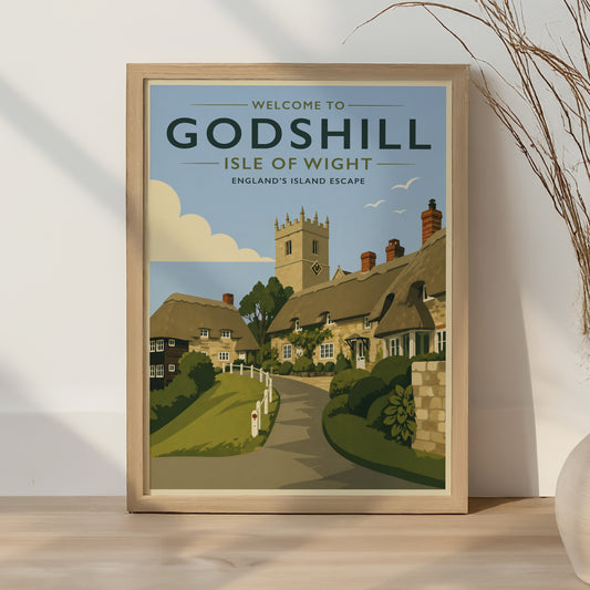 Godshill Isle of Wight Print Vintage Travel Poster English Village Wall Art UK Landscape Cottage Decor Retro Tourism A4 A3 A2 A1