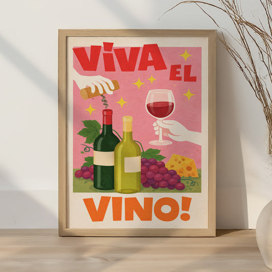 Viva El Vino Poster Print – Retro Wine Art Wall Decor A4 to A1