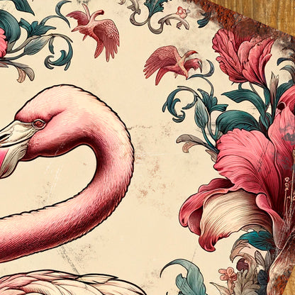 Pink Flamingo Vintage Metal Wall Art Sign Close 3