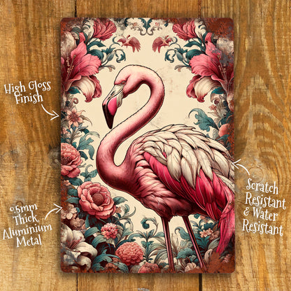 Pink Flamingo Vintage Metal Wall Art Sign Details