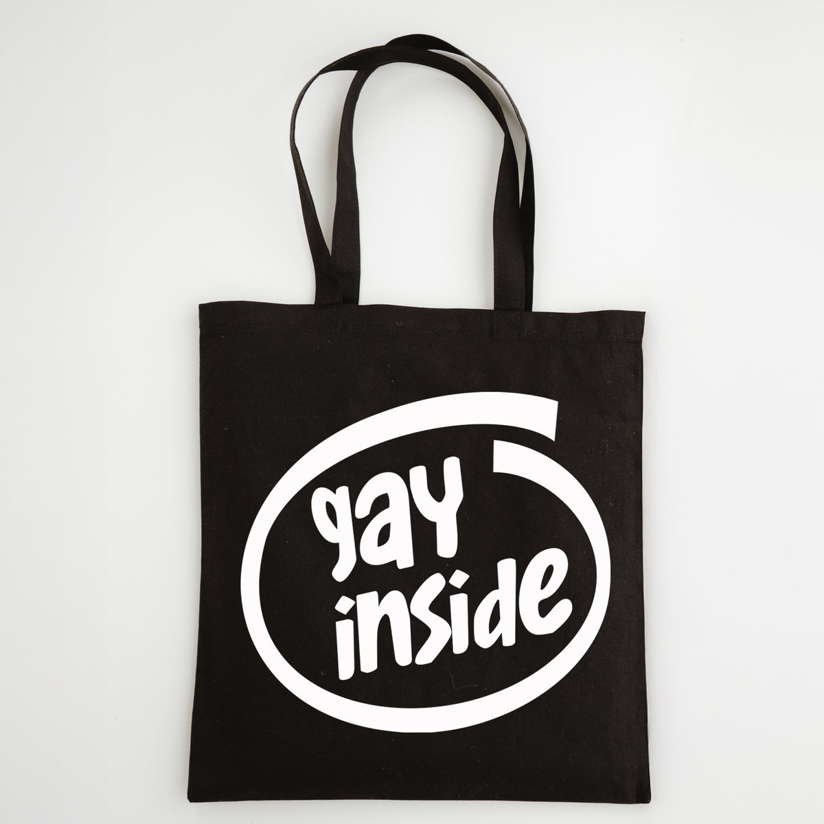Funny Slogan Tote Bag – “Gay Inside” Computer Icon Shopping Bag