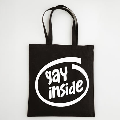 Funny Slogan Tote Bag – “Gay Inside” Computer Icon Shopping Bag