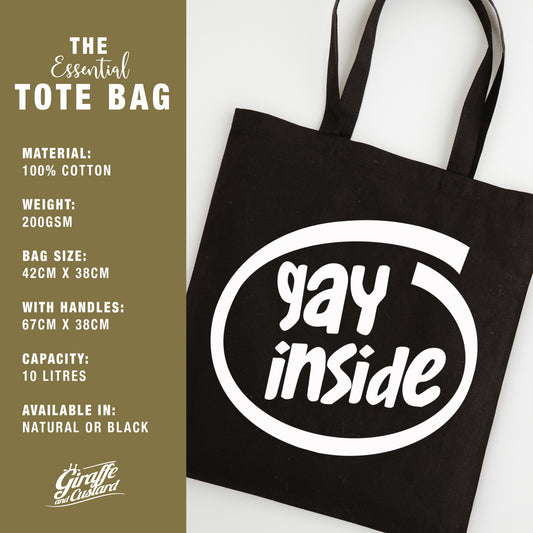 Funny Slogan Tote Bag – “Gay Inside” Computer Icon Shopping Bag
