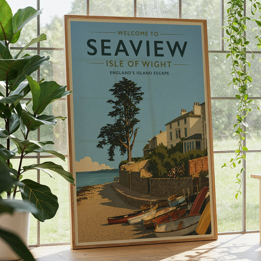 Seaview Isle of Wight Print Vintage Travel Poster Coastal Wall Art UK Seaside Decor Beach Illustration Retro Tourism A4 A3 A2 A1 Unframed