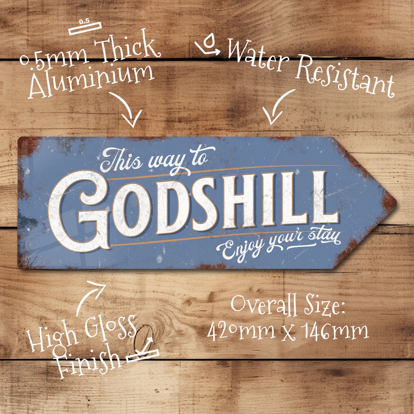 This Way to Godshill Metal Vintage Style Sign | Isle of Wight Gift