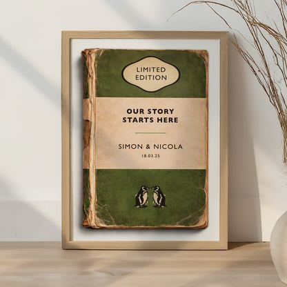 Personalised Wedding Gift Print - Our Story Starts Here - Vintage Book Style Anniversary Print