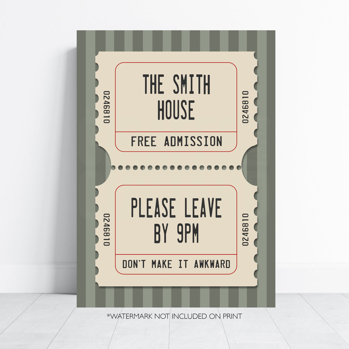 Personalised Funny House Print – Vintage Cinema Ticket Welcome Wall Art