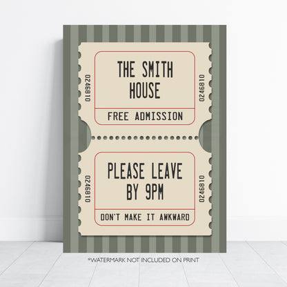 Personalised Funny House Print – Vintage Cinema Ticket Welcome Wall Art
