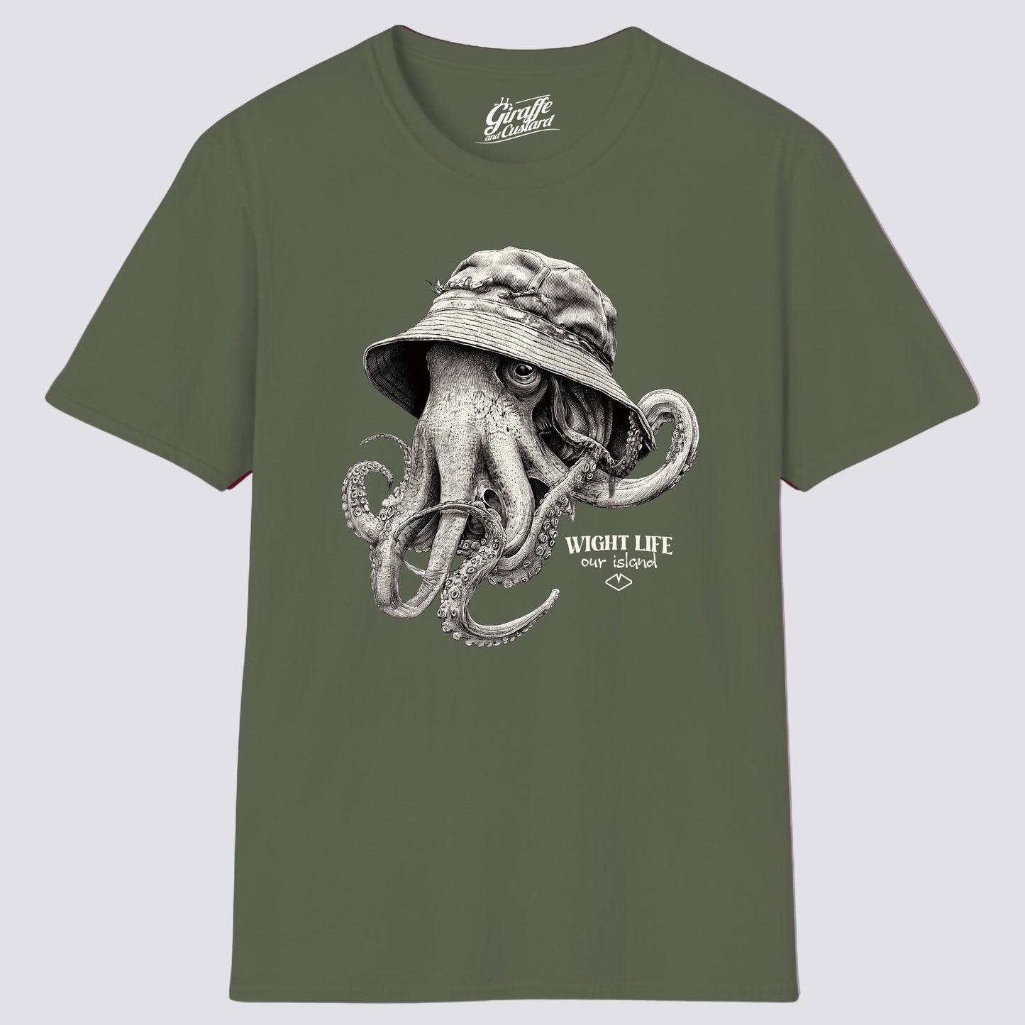 Wight Life T-Shirt - Bucket Hat Octopus FRONT GRAPHIC - Unisex Isle of Wight Tee
