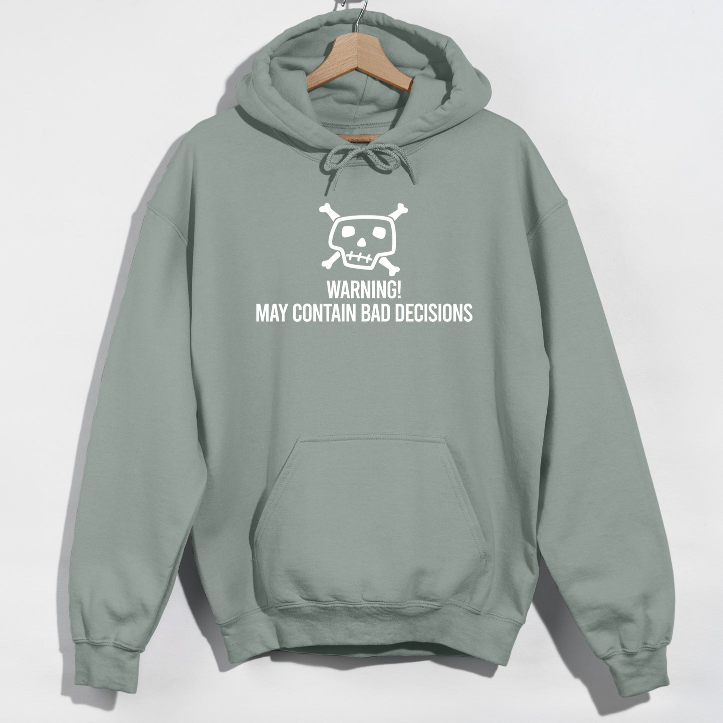 Warning- May Contain Bad Decisions - Skull Crossbones - Funny Slogan Graphic Hoodie