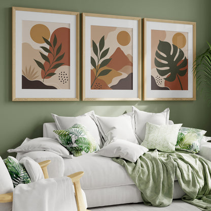 Set of 3 Abstract Botanical Prints Mid Century Modern Wall Art Boho Neutral Gallery Set Minimalist Leaf Posters A4 A3 A2 A1