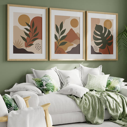Set of 3 Abstract Botanical Prints Mid Century Modern Wall Art Boho Neutral Gallery Set Minimalist Leaf Posters A4 A3 A2 A1