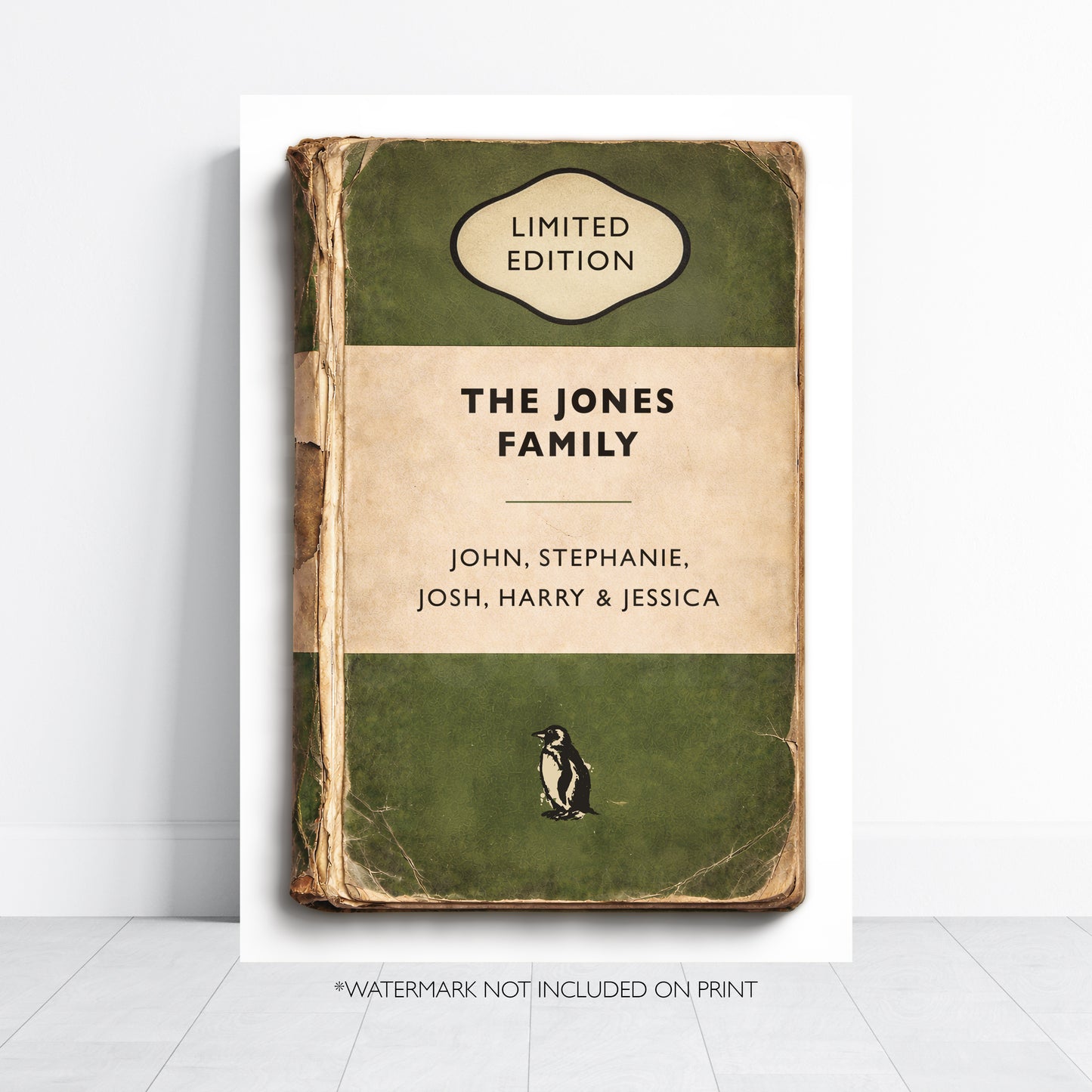 Personalised Family Vintage Paperback Book Cover Style Print - Add your Surname and names