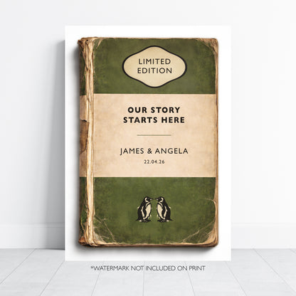 Personalised Wedding Gift Print - Our Story Starts Here - Vintage Book Style Anniversary Print