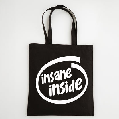 Funny Slogan Tote Bag – “Insane Inside” Computer Icon Shopping Bag