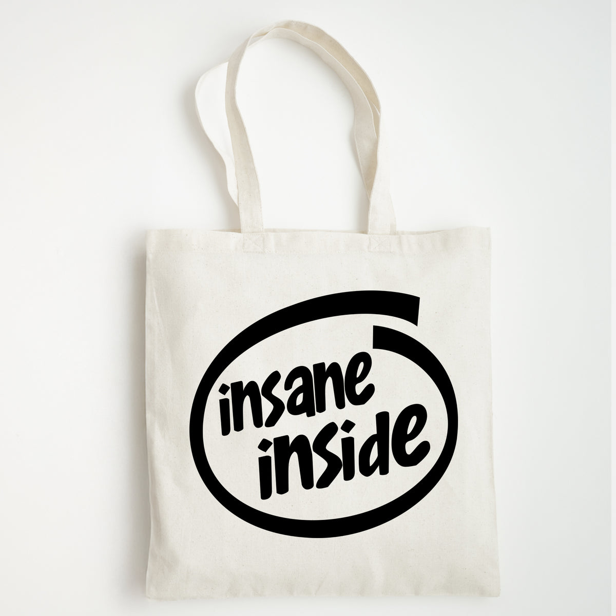 Funny Slogan Tote Bag – “Insane Inside” Computer Icon Shopping Bag
