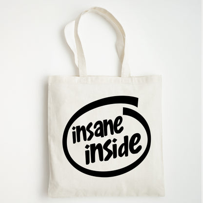 Funny Slogan Tote Bag – “Insane Inside” Computer Icon Shopping Bag