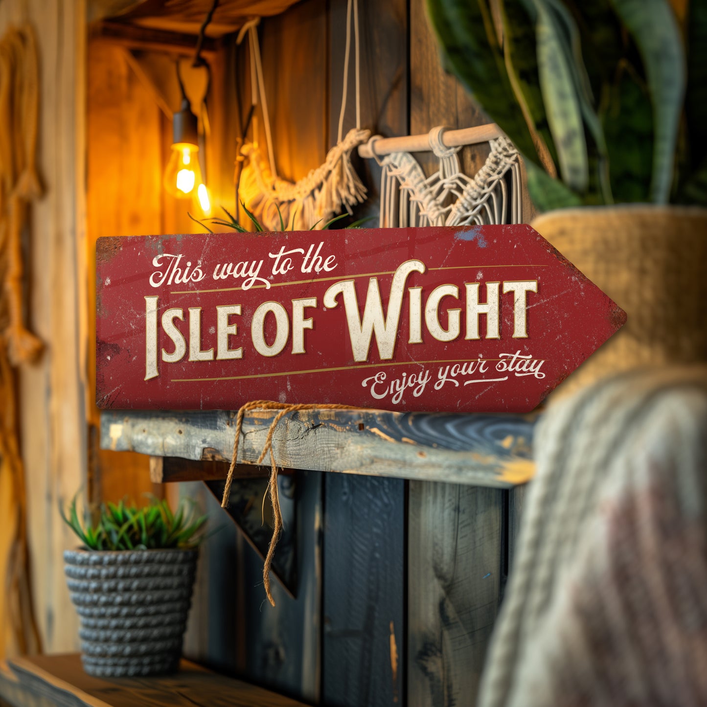 Metal Sign picturing "This way to the Isle of Wight" text
