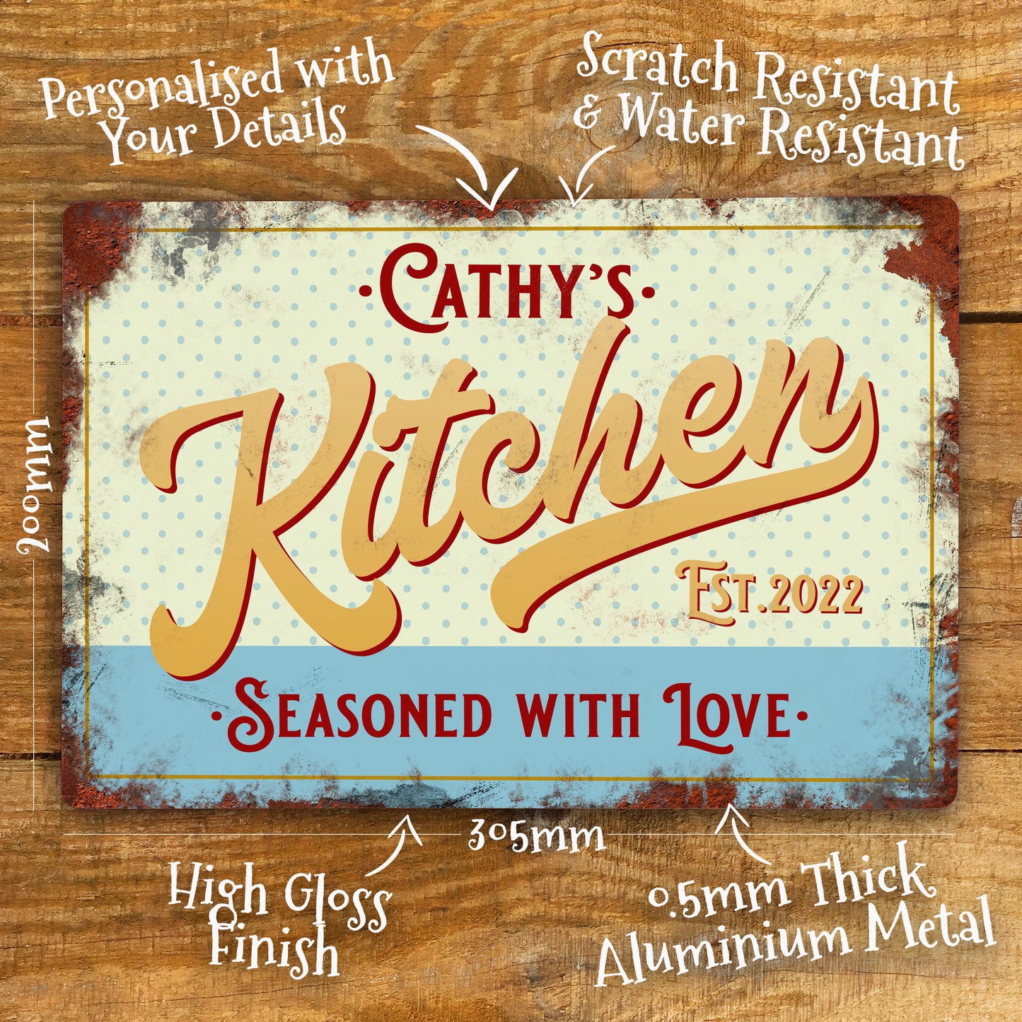 personalised kitchen sign 1950s diner sign details