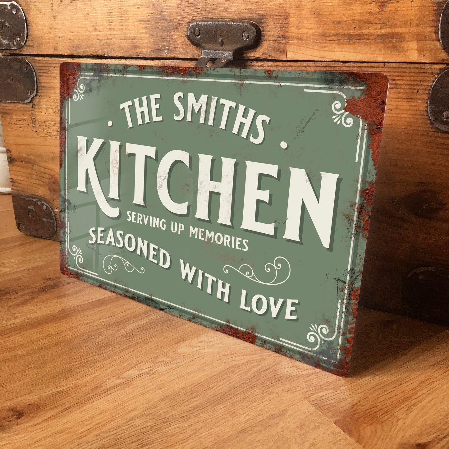personalised kitchen sign green vintage sign