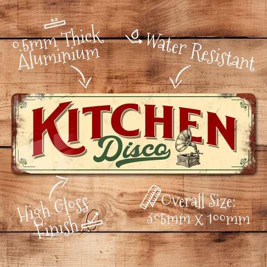 Kitchen Disco Metal Sign Retro Vintage Home Decor - 100x305mm