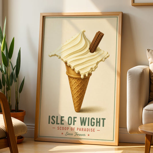 Isle of Wight Ice Cream Poster Retro Travel Print Vintage Food Art Coastal Kitchen Wall Decor British Seaside Illustration