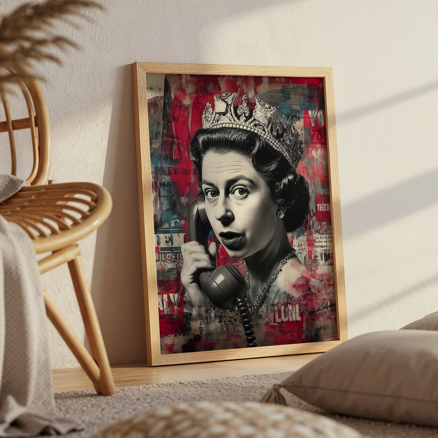 Funny Queen Telephone Wall Art Retro Royal Pop Art Print British Humor Poster Maximalist Red Black Home Decor