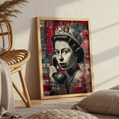 Funny Queen Telephone Wall Art Retro Royal Pop Art Print British Humor Poster Maximalist Red Black Home Decor