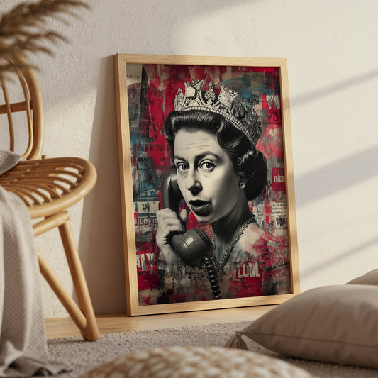 Funny Queen Telephone Wall Art Retro Royal Pop Art Print British Humor Poster Maximalist Red Black Home Decor
