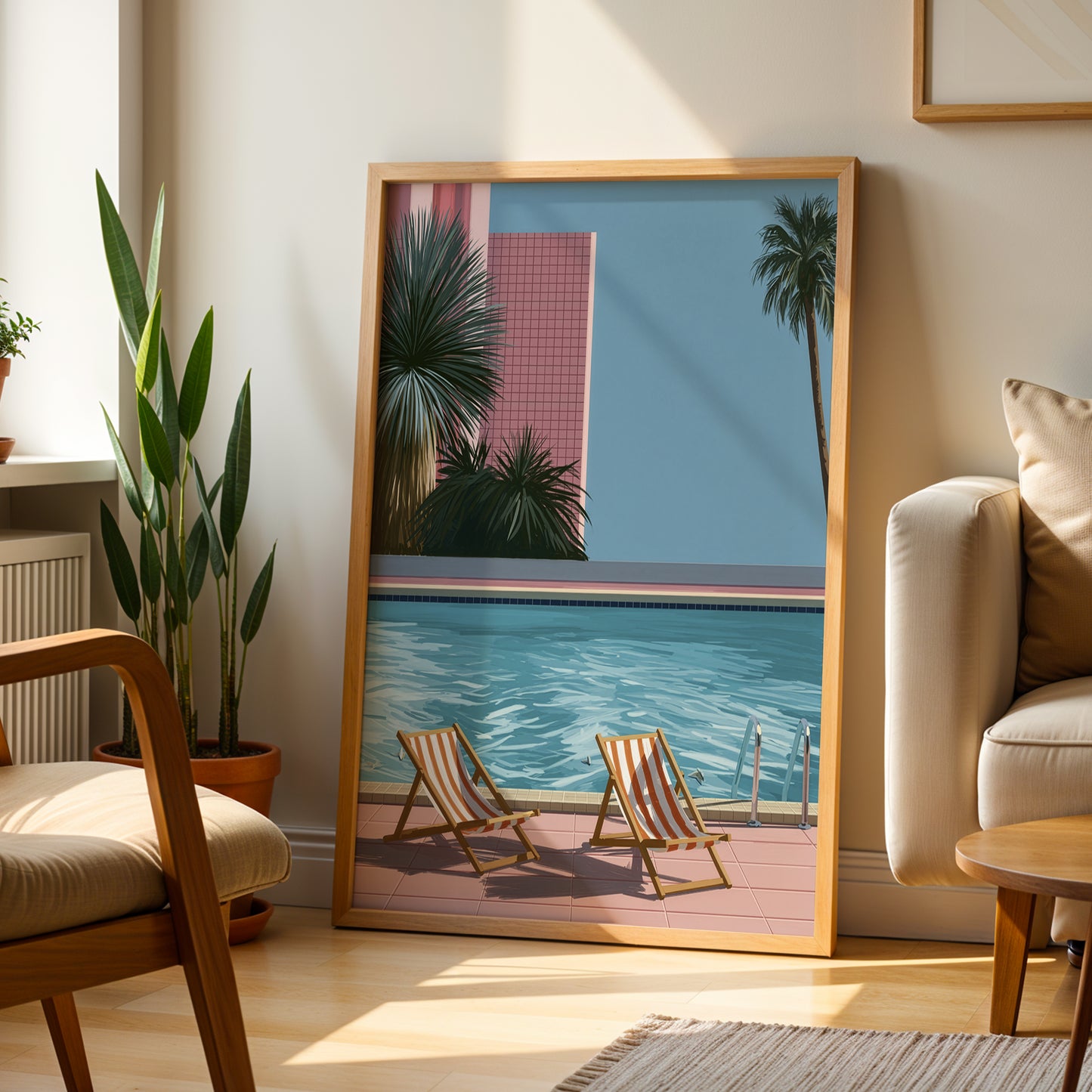 Retro Poolside Wall Art Print, Swimming Pool Poster, Palm Tree Art, Mid Century Summer Decor, Colourful Holiday Print A4 A3 A2 A DH01