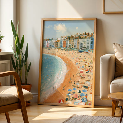 Brighton Beach Wall Art Print, Seaside Poster, Colourful Coastal Art, British Beach Print, Brighton Seafront Decor A4 A3 A2 A1