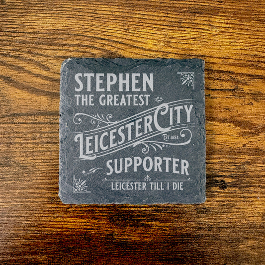 Personalised Leicester City Football Team Engraved Slate Coaster Home Decor Gift FC05