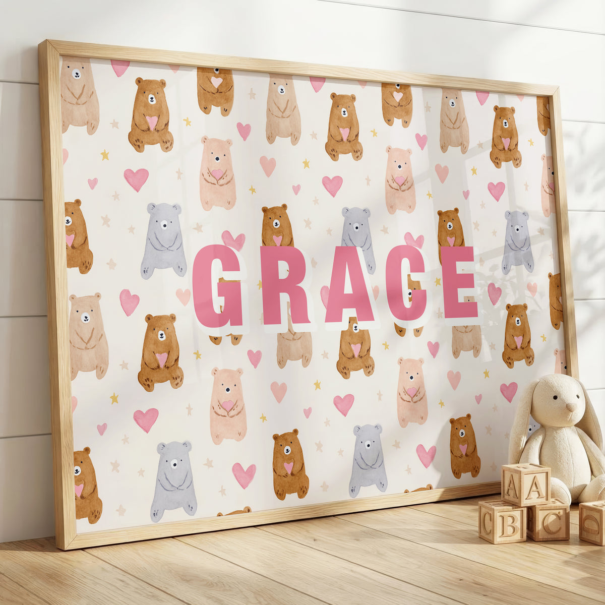 Personalised Bear Name Print – Watercolour Nursery Wall Art