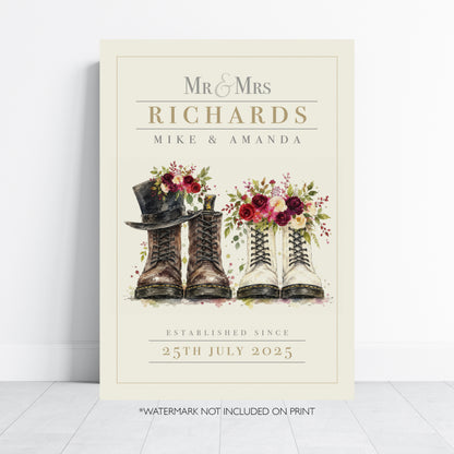 Personalised Alternative Wedding Boots Print – Floral Wedding & Anniversary Wall Art