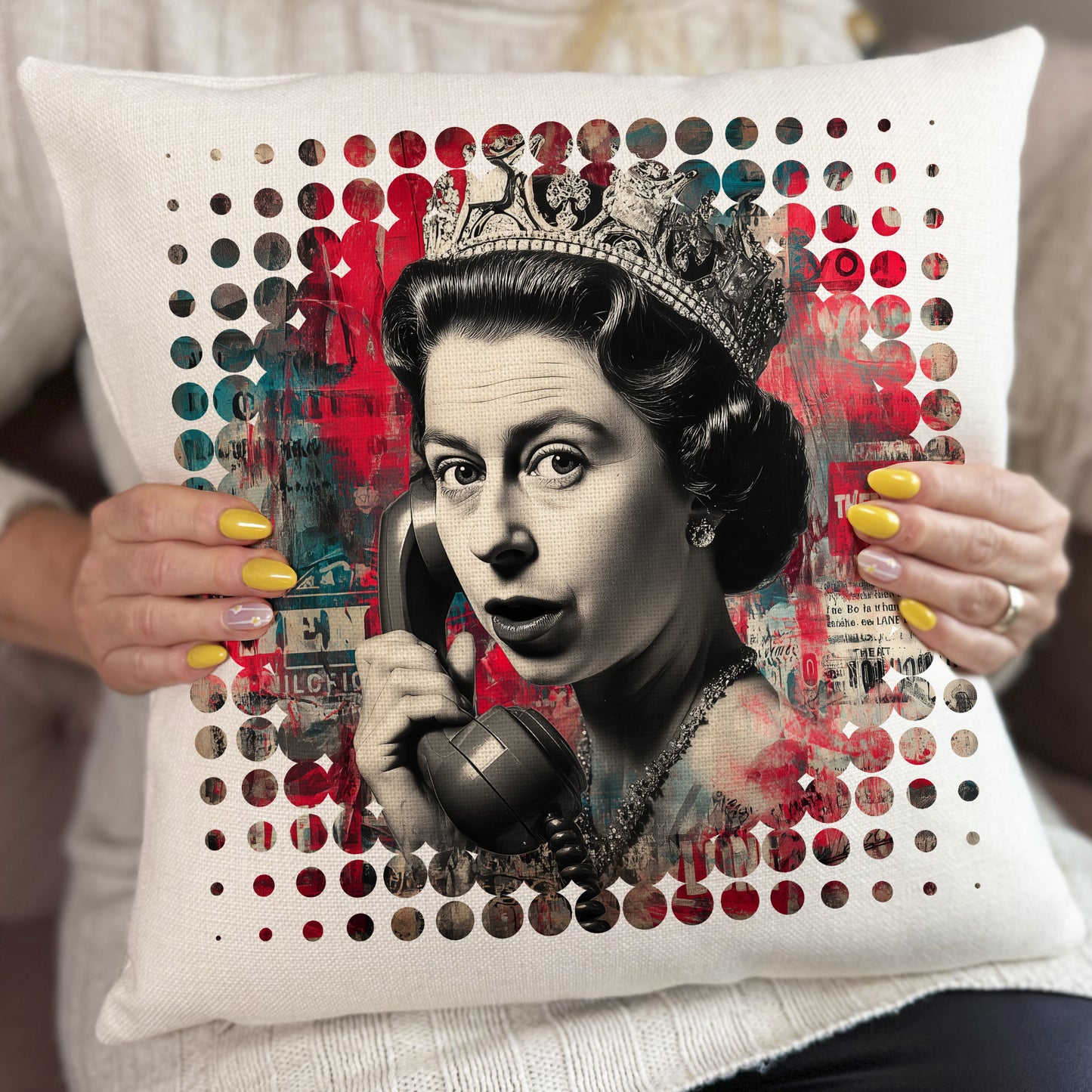 Punk Queen Cushion Cover, Graffiti Elizabeth II Pillow, Abstract Royal Pop Art, Punk Rock Home Decor Gift
