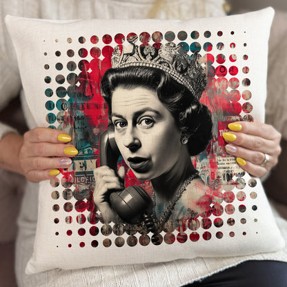 Punk Queen Cushion Cover, Graffiti Elizabeth II Pillow, Abstract Royal Pop Art, Punk Rock Home Decor Gift
