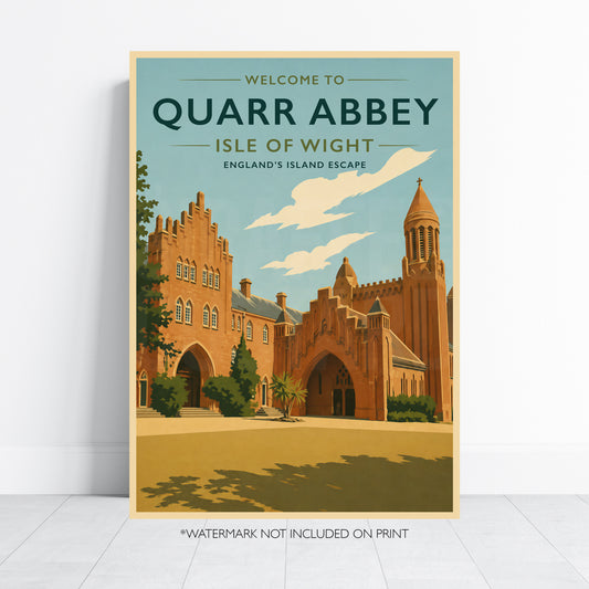 Quarr Abbey Isle of Wight Print Vintage Travel Poster UK Landmark Wall Art Church Architecture Decor Retro A4 A3 A2 A1 Unframed