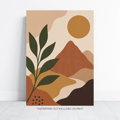 Abstract Landscape Print Mid Century Modern Wall Art Minimalist Desert Poster Boho Neutral Decor Mountain Sun Art A4 A3 A2 A1 Unframed