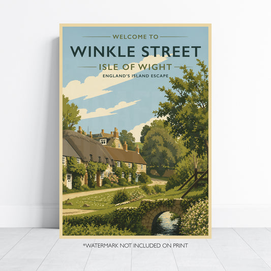 Winkle Street Isle of Wight Print Vintage Travel Poster English Village Wall Art Cottage Decor UK Landscape A4 A3 A2 A1 Unframed