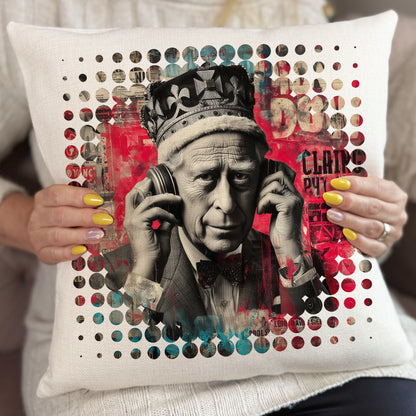 Punk King Cushion Cover, Graffiti Charles III Pillow, Abstract Royal Pop Art, Punk Rock Home Decor Gift