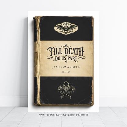 Personalised Gothic Wedding Print – Till Death Do Us Part Vintage Book Wall Art