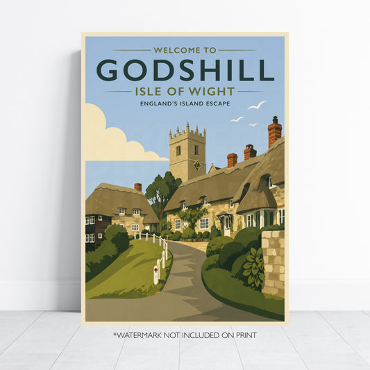 Godshill Isle of Wight Print Vintage Travel Poster English Village Wall Art UK Landscape Cottage Decor Retro Tourism A4 A3 A2 A1
