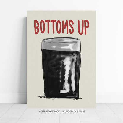Bottoms Up Print Funny Bar Wall Art Drinking Poster Minimalist Alcohol Art Pub Decor Cocktail Gift Kitchen Wall A4 A3 A2 A1