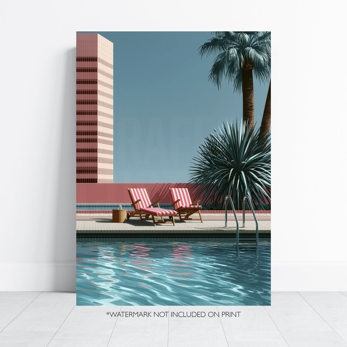 Retro Poolside Wall Art Print, Mid Century Swimming Pool Poster, Palm Tree Art, Summer Holiday Decor, Colourful Pool Print A4 A3 A2 A1 DH02